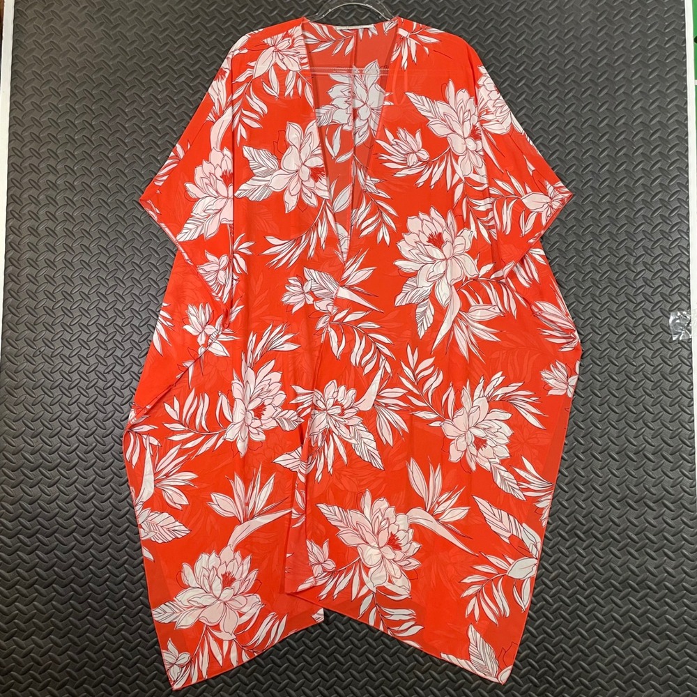 Forever 21 Orange Floral Pattern Open Kimono Poncho Top Women'sโ Size XL